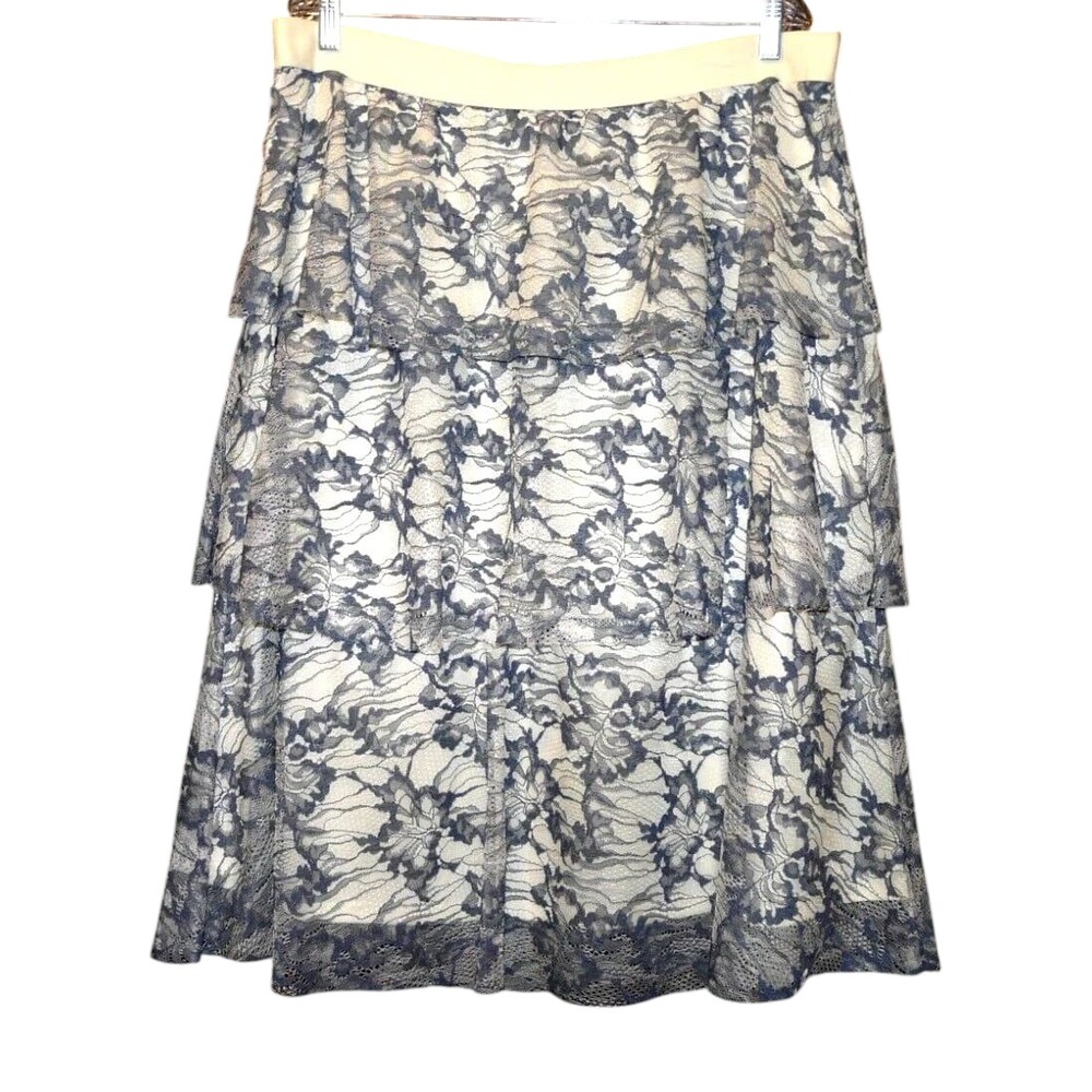 Cato Est 1946 Womens Size 18/20W Skirt White Blue Lace Fully Lined Tiered Boho